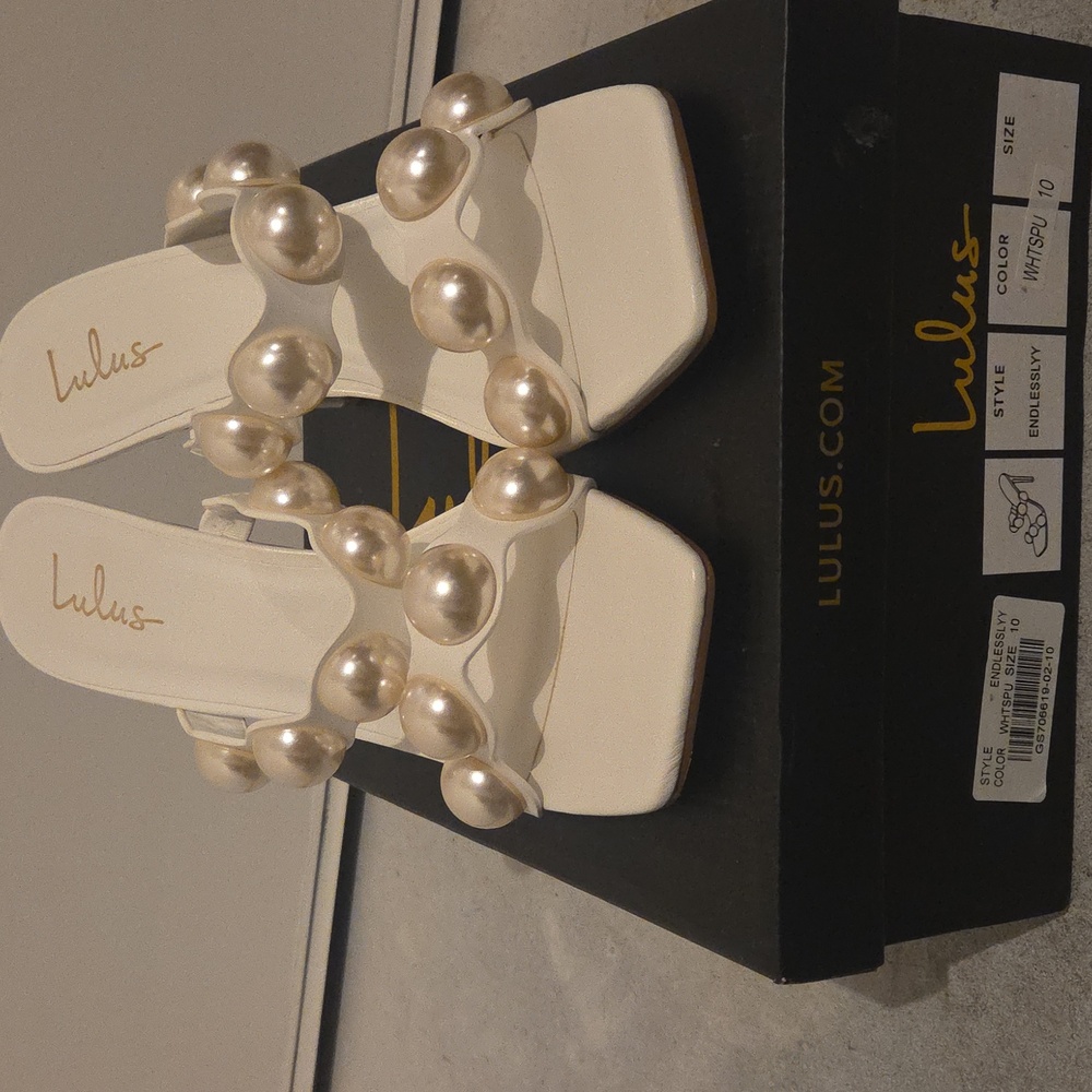 Lulus Ebdlesslyy White Pearl Square Toe High Heel Sandals - Size 10 NWT